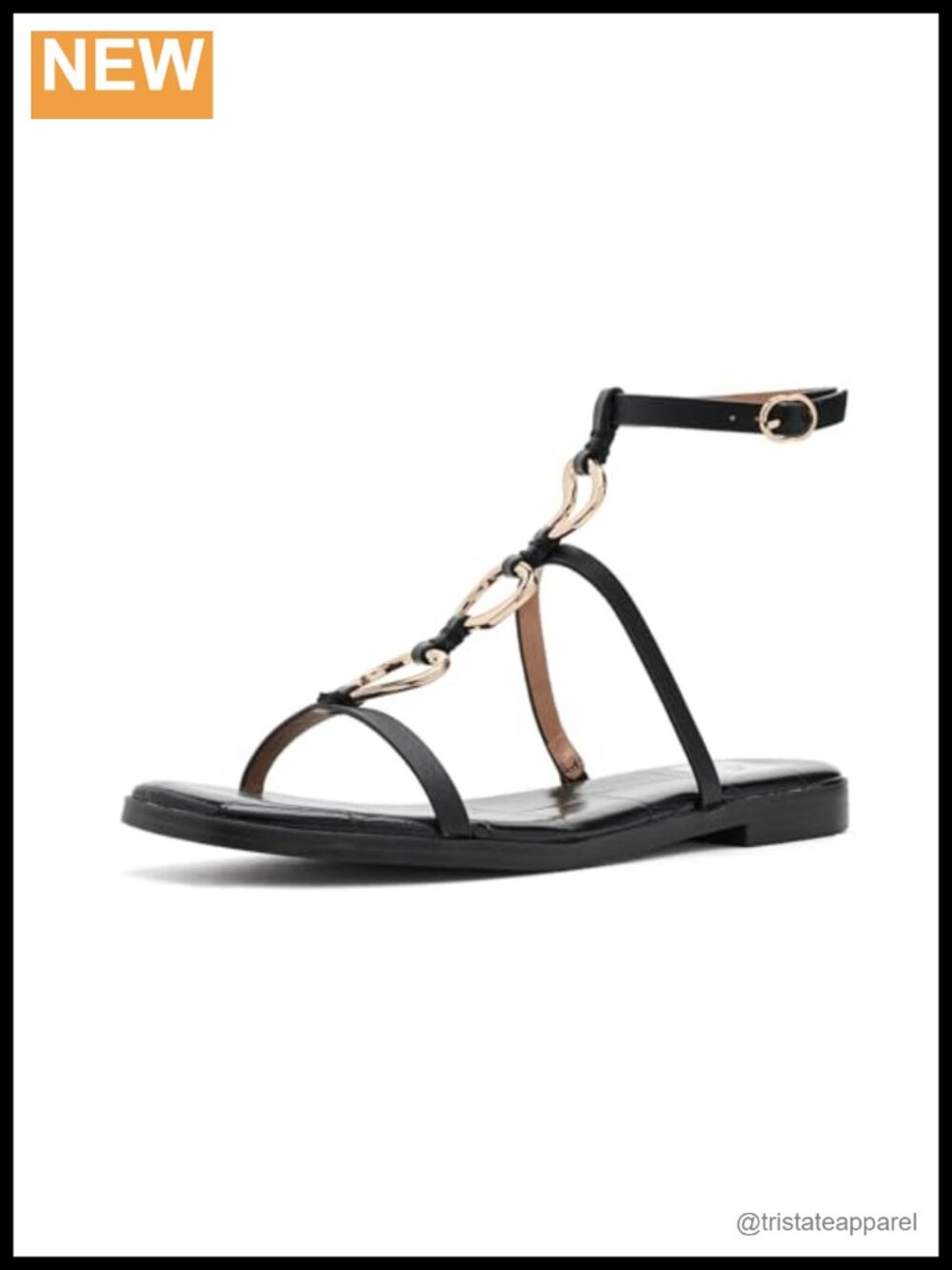 Chain Link Open Toe Ankle Strap Flat Sandals